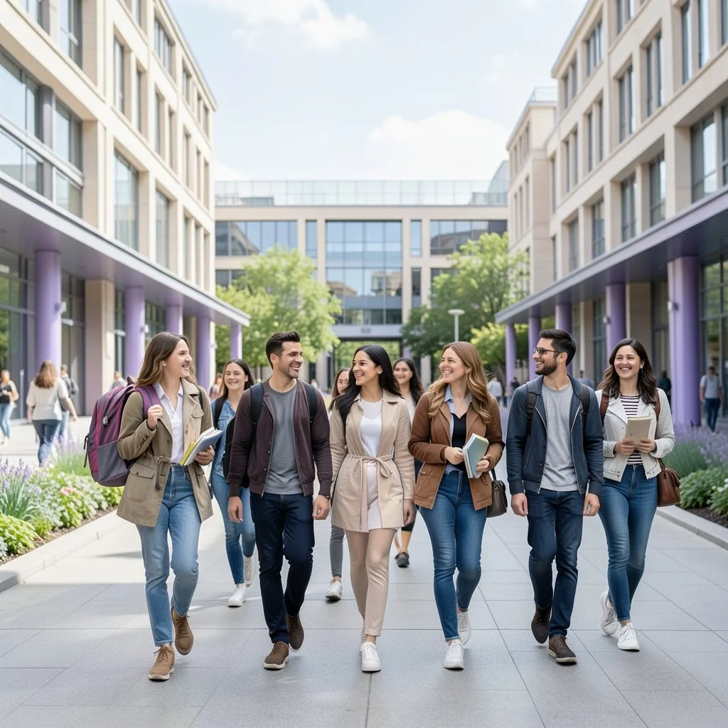 University students walking together across campus