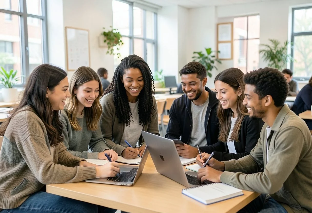 A group of university students collaborating