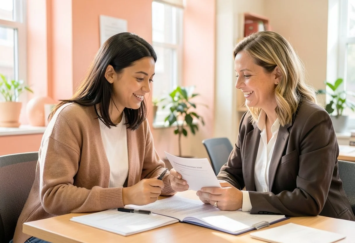A student meeting an advisor to plan her study abroad journey